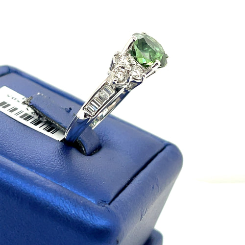 14K White Gold 4.50 CT Diamond & Green Tourmaline Ring, Size 7, 6.3 G