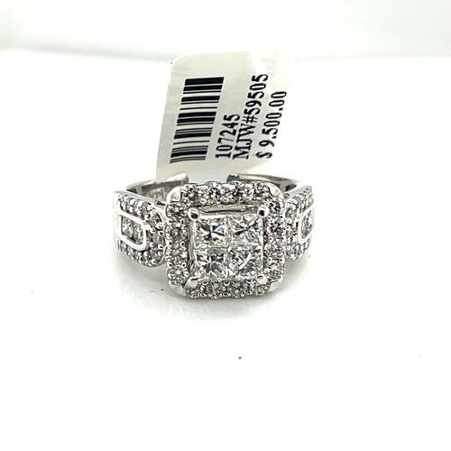 14k White Gold 1.50 Diamond Cluster Engagement Ring, 7.2g, Size 6