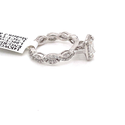 14k White Gold 1.75 Ct Diamond Cushion Cut Engagement Ring, Size 5.5