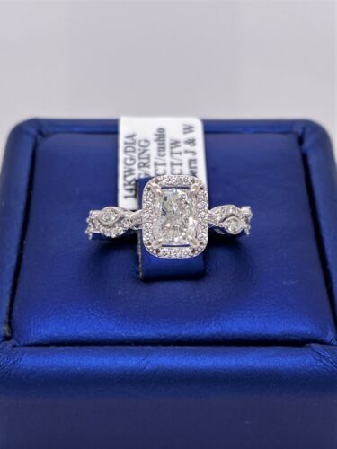 14k White Gold 1.75 Ct Diamond Cushion Cut Engagement Ring, Size 5.5