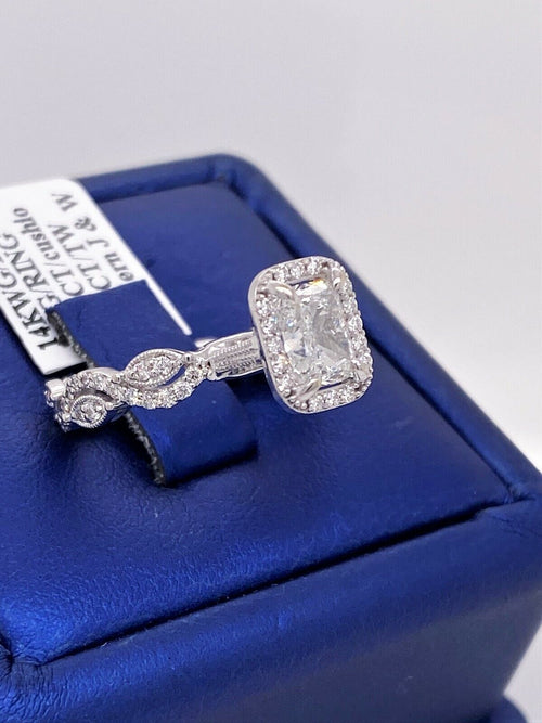 14k White Gold 1.75 Ct Diamond Cushion Cut Engagement Ring, Size 5.5