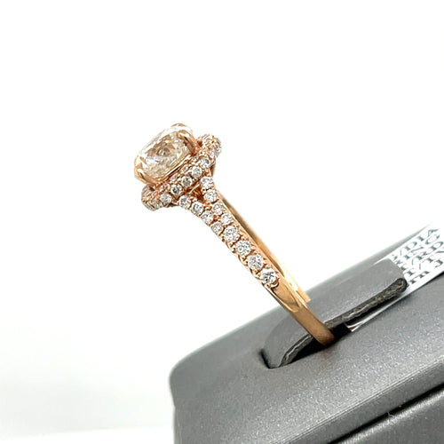 14k Rose Gold 2.30 CT Diamond Halo Engagement Ring, 3.8gm, Size 6.5