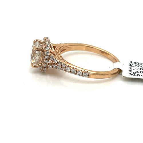 14k Rose Gold 2.30 CT Diamond Halo Engagement Ring, 3.8gm, Size 6.5