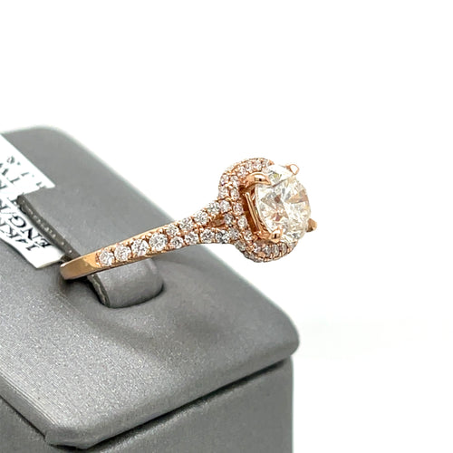 14k Rose Gold 2.30 CT Diamond Halo Engagement Ring, 3.8gm, Size 6.5