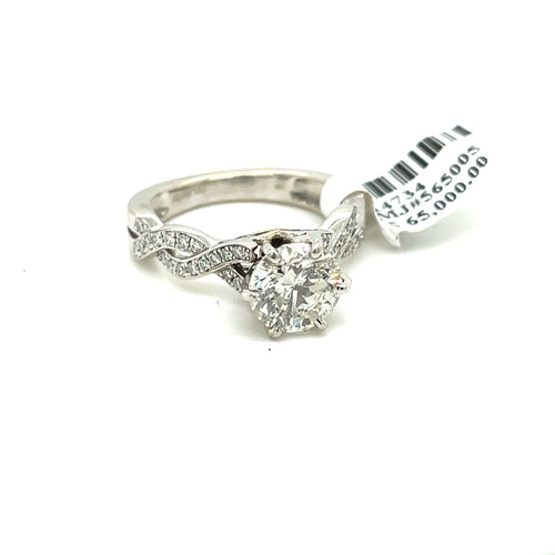 14k White Gold 1.50 CT Diamond Engagement Ring, 6.1gm, Size 7.25