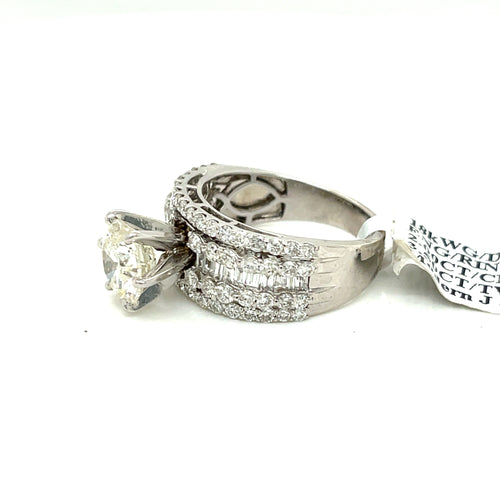 18k White Gold 3.50 CT Fancy Diamond Engagement Ring, 6.9g, Size 6.75,