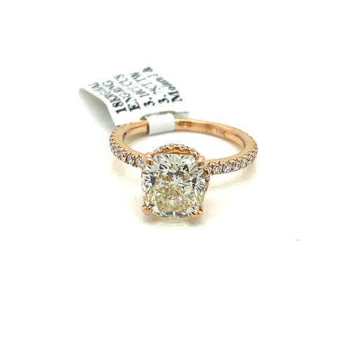 18k Rose Gold 3.75 CT Diamond Halo Engagement Ring, 3.9gm, Size 6.5