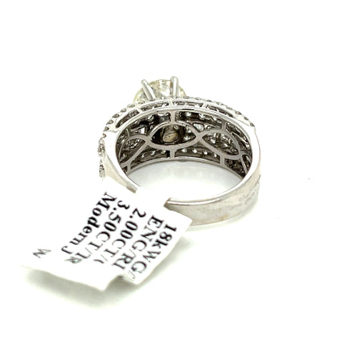 18k White Gold 3.50 CT Fancy Diamond Engagement Ring, 6.9g, Size 6.75,