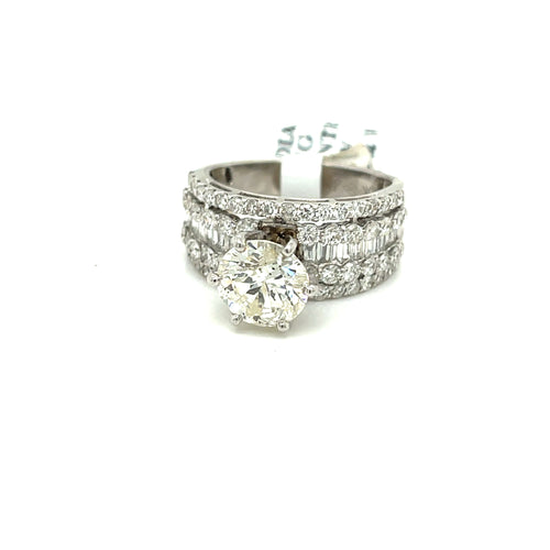 18k White Gold 3.50 CT Fancy Diamond Engagement Ring, 6.9g, Size 6.75,