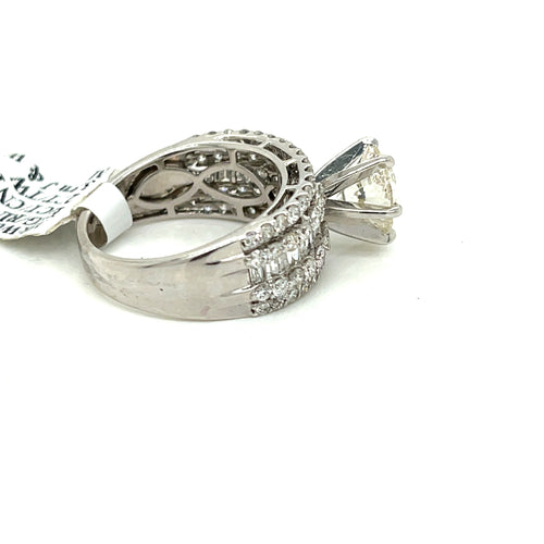 18k White Gold 3.50 CT Fancy Diamond Engagement Ring, 6.9g, Size 6.75,