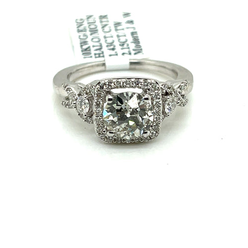 10k White Gold 2.15 CT Diamond Halo Engagement Ring, 5.6gm, Size 7,