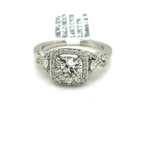 10k White Gold 2.15 CT Diamond Halo Engagement Ring, 5.6gm, Size 7,