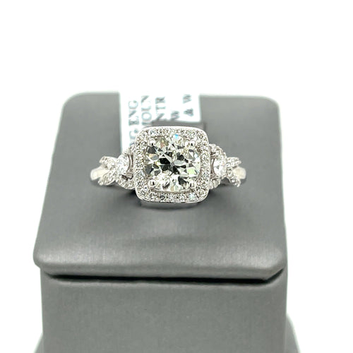 10k White Gold 2.15 CT Diamond Halo Engagement Ring, 5.6gm, Size 7,
