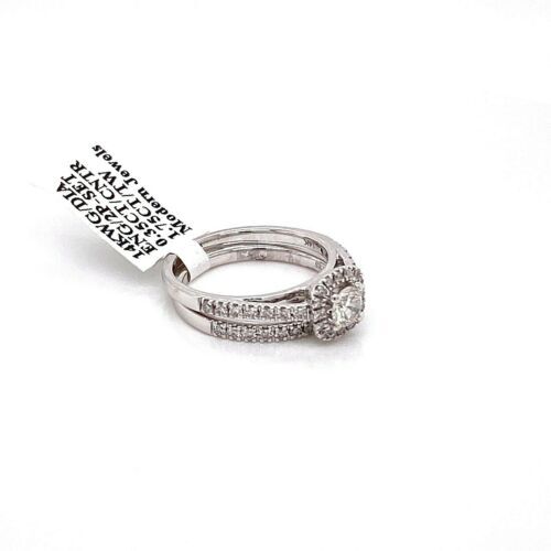 14k White Gold 1.75 CT Diamond Engagement Ring Set, 5.2gm, Size 7