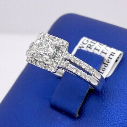14k White Gold 1.25 CT/TW Diamond Halo Engagement Ring, Size 5, 5.0 g