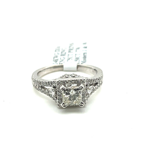 14K White Gold 1.50CT  Princess Diamond Engagement ring, Size 6.75, 4.9g