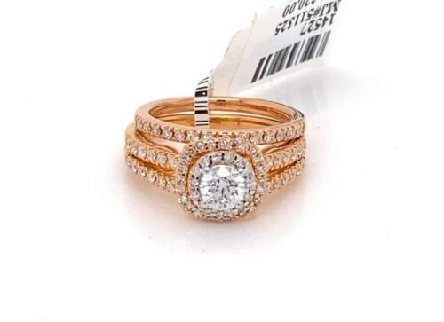 14K Rose Gold 1.50CT Diamond Halo Engagement Ring Set, 6.4G, Size 5