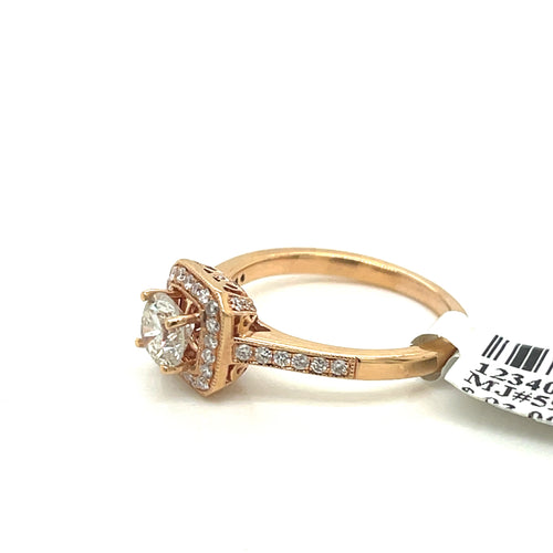 14k Rose Gold 1.25 ct Diamond Halo Engagement Ring, 3.4gm, Size 6.25