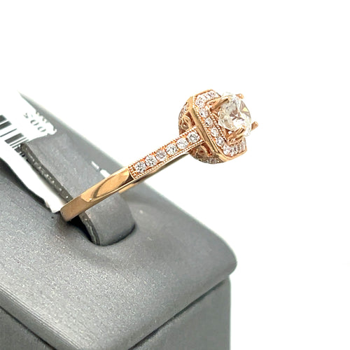 14k Rose Gold 1.25 ct Diamond Halo Engagement Ring, 3.4gm, Size 6.25