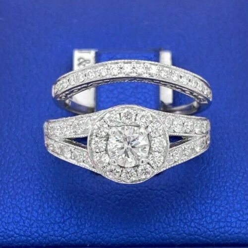 14k White Gold 1.50 CT Diamond Engagement Ring Set, 6.6gm, Size 5.5,