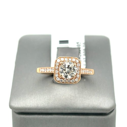 14k Rose Gold 1.25 ct Diamond Halo Engagement Ring, 3.4gm, Size 6.25