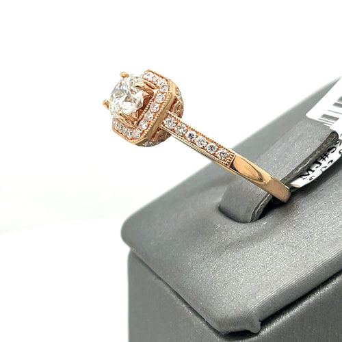 14k Rose Gold 1.25 ct Diamond Halo Engagement Ring, 3.4gm, Size 6.25