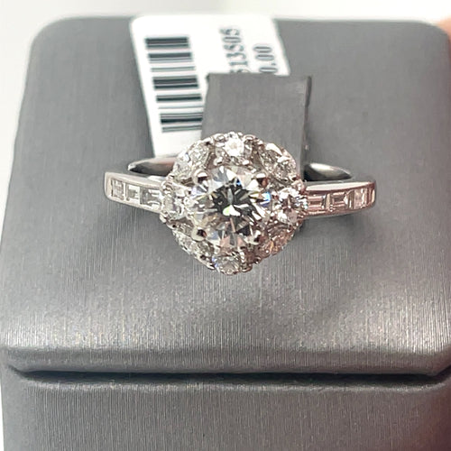18k White Gold 1.58 CT Round Cut Diamond Engagement Ring, 4.8g, size 6.5