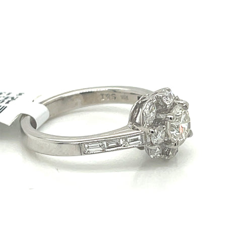 18k White Gold 1.58 CT Round Cut Diamond Engagement Ring, 4.8g, size 6.5