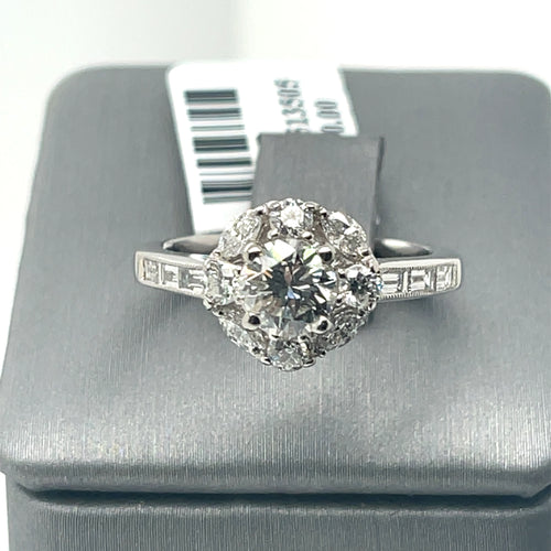 18k White Gold 1.58 CT Round Cut Diamond Engagement Ring, 4.8g, size 6.5