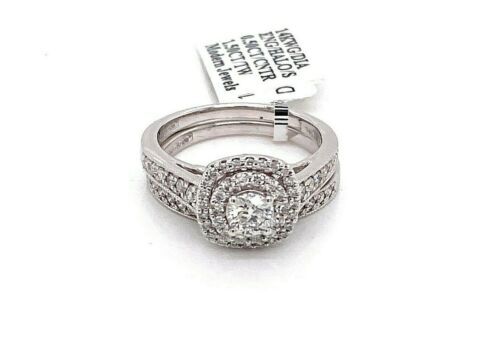 14k White Gold 1.50 CT Diamond Halo Engagement Ring Set, 6.3gm, Size 7