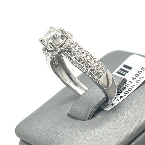 14k White Gold 1.31 CT Diamond Round Halo Engagement Ring, Size 6.5