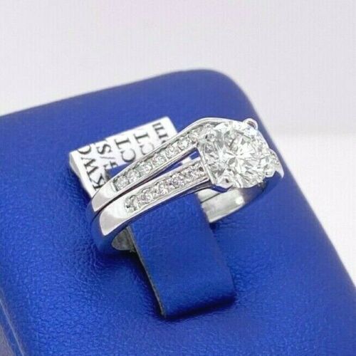14k White Gold 1.65 CT Diamond Engagement Ring Set, Size 6.75, 4.8gm