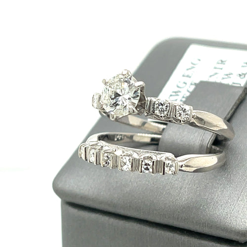 14k White Gold 1.25 CT Diamond Wedding & Engagement Ring Set, 5.4g