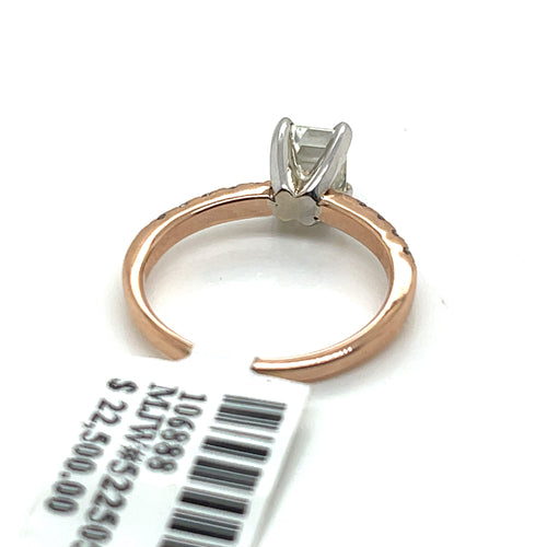 14K Rose Gold 1.00 CT Diamond Emerald Engagement Ring, 2.5g, Size 5.25