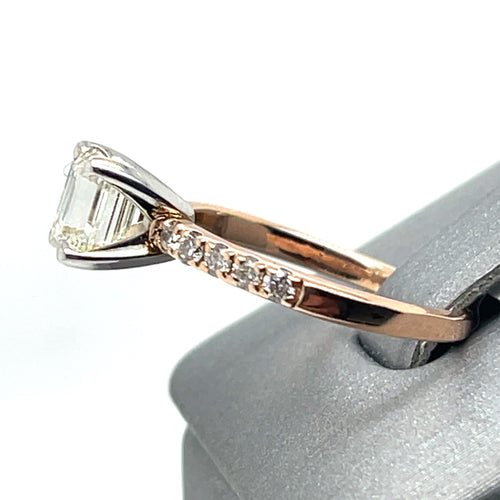 14K Rose Gold 1.00 CT Diamond Emerald Engagement Ring, 2.5g, Size 5.25
