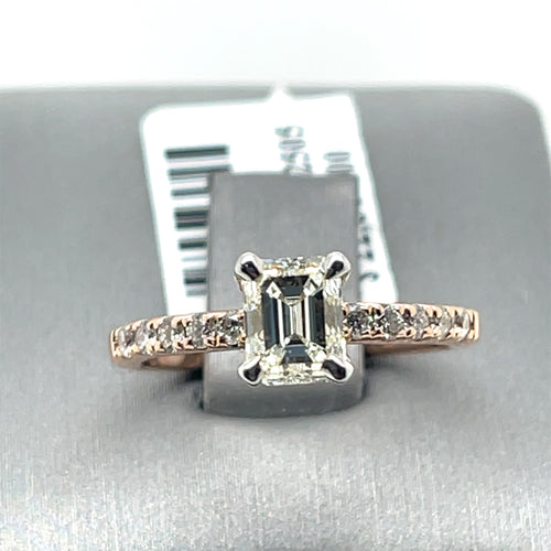 14K Rose Gold 1.00 CT Diamond Emerald Engagement Ring, 2.5g, Size 5.25