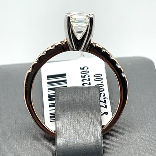 14K Rose Gold 1.00 CT Diamond Emerald Engagement Ring, 2.5g, Size 5.25
