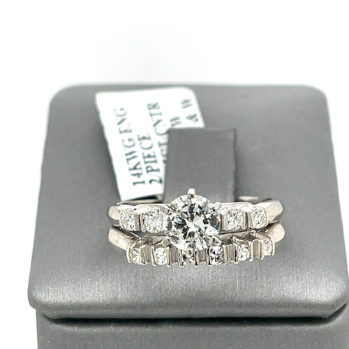 14k White Gold 1.25 CT Diamond Wedding & Engagement Ring Set, 5.4g