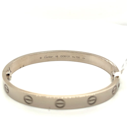 Authentic Cartier 18k White Gold Love Bracelet Regular Model, Size 16