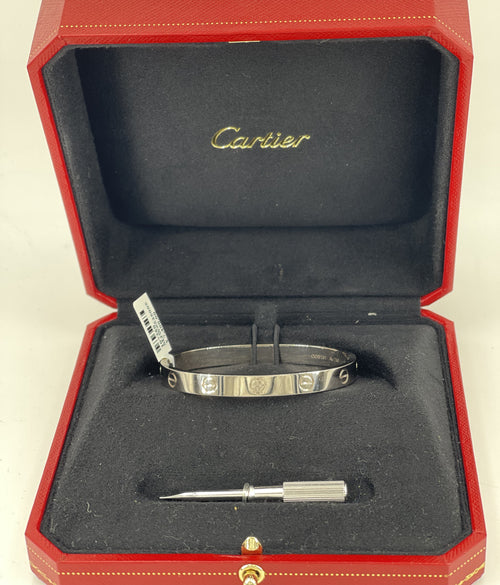 Authentic Cartier 18k White Gold Love Bracelet Regular Model, Size 16