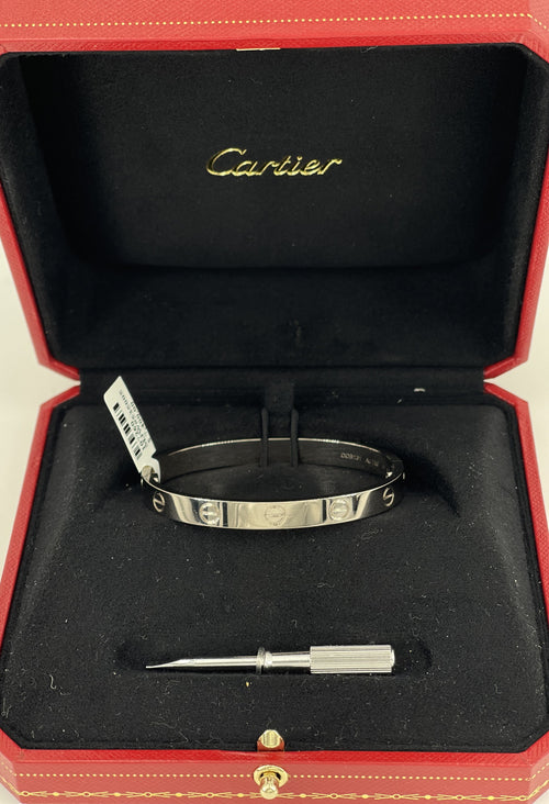 Authentic Cartier 18k White Gold Love Bracelet Regular Model, Size 16