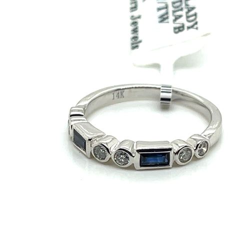 14K White Gold 0.75 CT Diamond & Sapphire Band, 2.6gm, Size 6.25