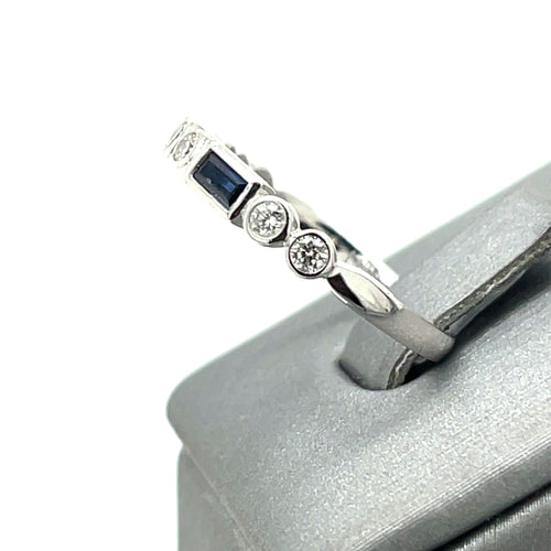 14K White Gold 0.75 CT Diamond & Sapphire Band, 2.6gm, Size 6.25