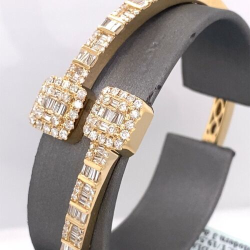 14k Yellow Gold 3.00 CT Diamond Fancy Bangle Bracelet, 19.5g
