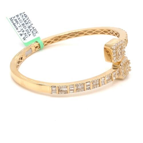 14k Yellow Gold 3.00 CT Diamond Fancy Bangle Bracelet, 19.5g