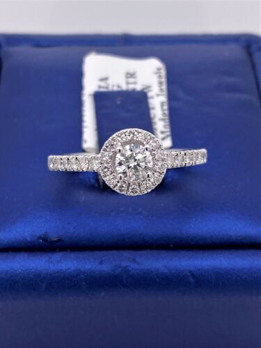 14k White Gold 1.00 CT Diamond Halo Engagement Ring, Size 7, 3.2gm