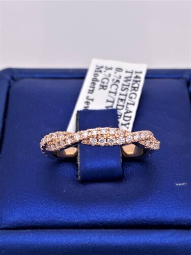 14k Rose Gold 0.75 CT Diamond Twisted Style Band, 3.7g