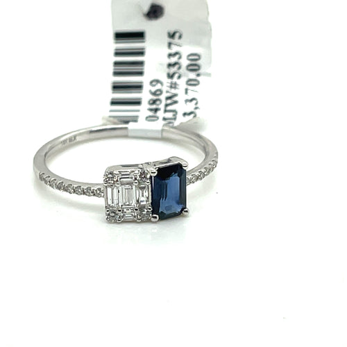 14k White Gold 1.25 CT Diamond & Sapphire Ladies Ring, 1.6g, Size 7