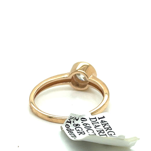 14K Rose Gold 0.60 CT Bezel Diamond Engagement Ring, 2.8g, Size 7.25