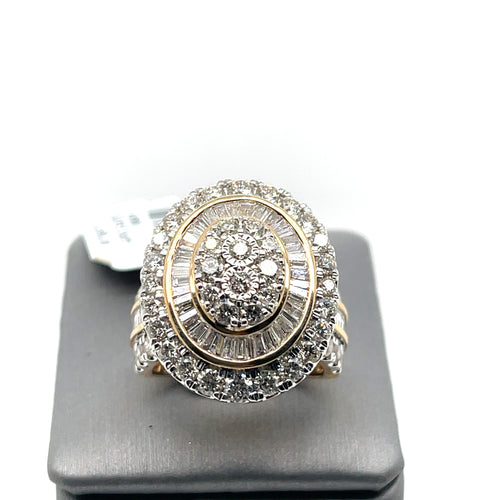 10k Yellow Gold 3.50 CT Round & Baguette Diamond Cluster Engagement Ring